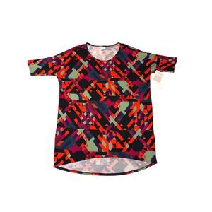LuLaRoe Irma Tunic Top Med NWT Geometric Abstract Print High Low Hem Red #127